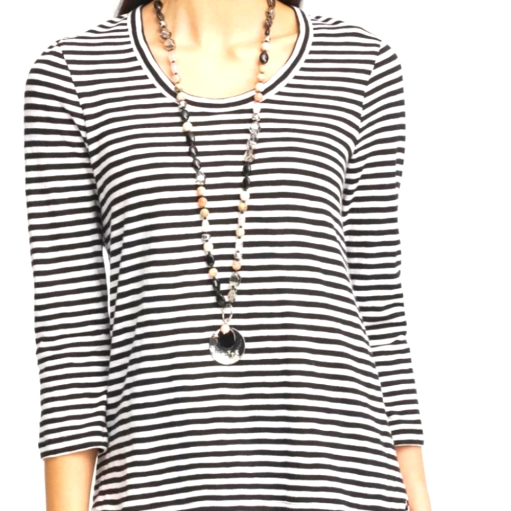 Chico's Blue and White Boxy 3/4 Sleeve Tee